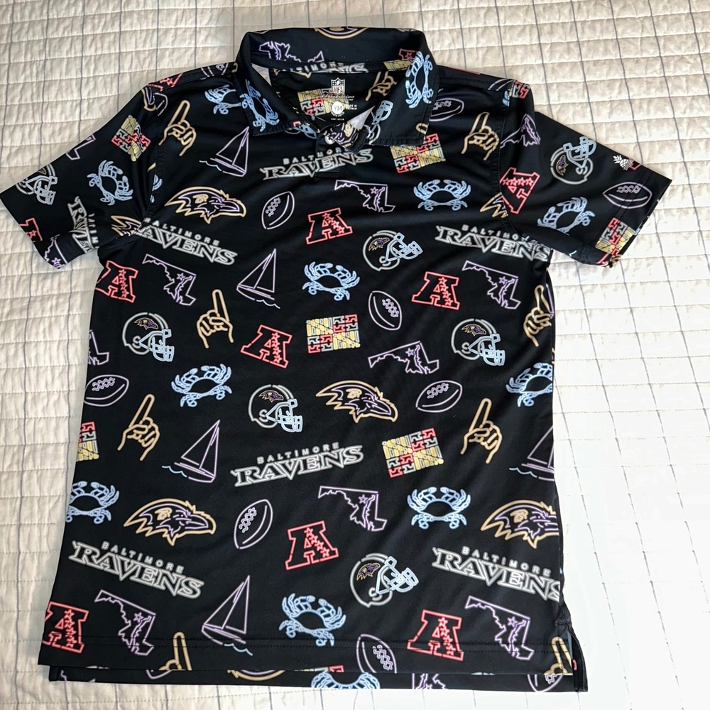 Chubbies NFL Baltimore‎ Ravens Polo Shirt Kids Youth Medium YM Neon Print Black